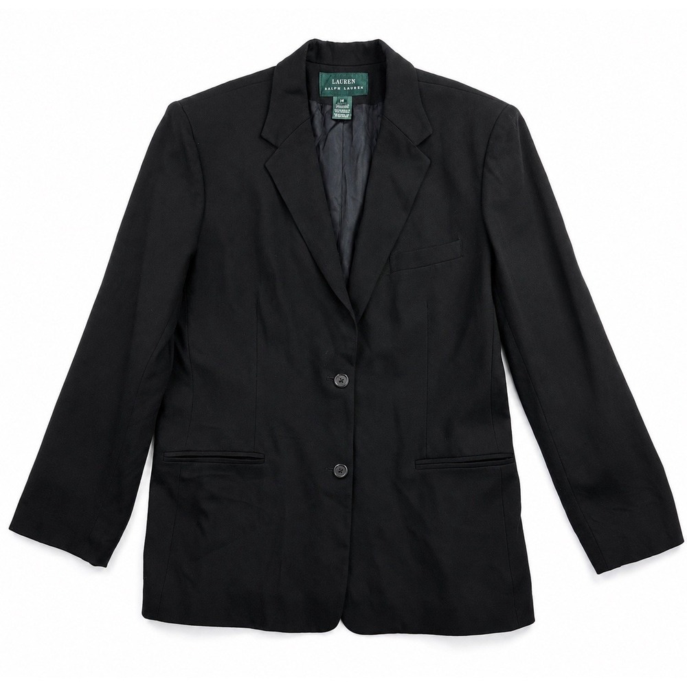 Lauren Ralph Lauren Blazer Women 14 Black 2 Button Career Classic Minimalist